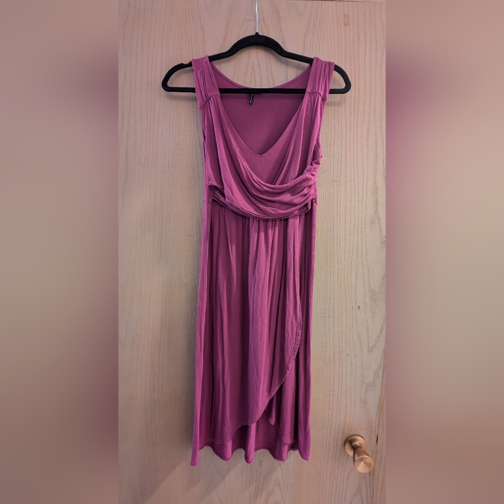 Women's Draped V-Neck Magenta Dress